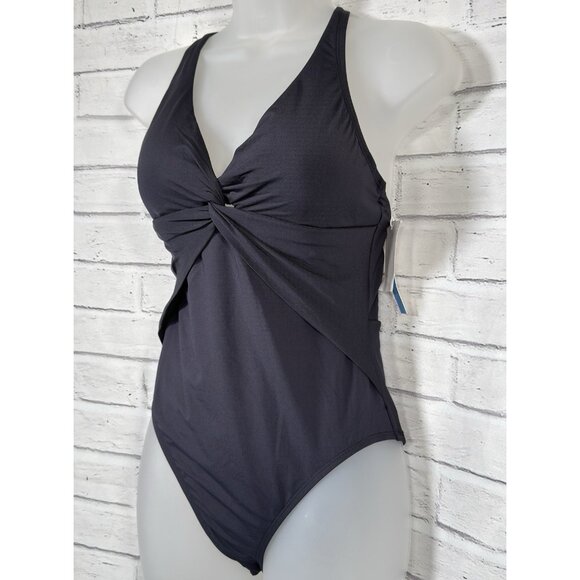 Bleu Rod Beattie Twist & Shout Black One Piece Swimsuit Shirred Size 6 NWT $119 - Picture 4 of 7
